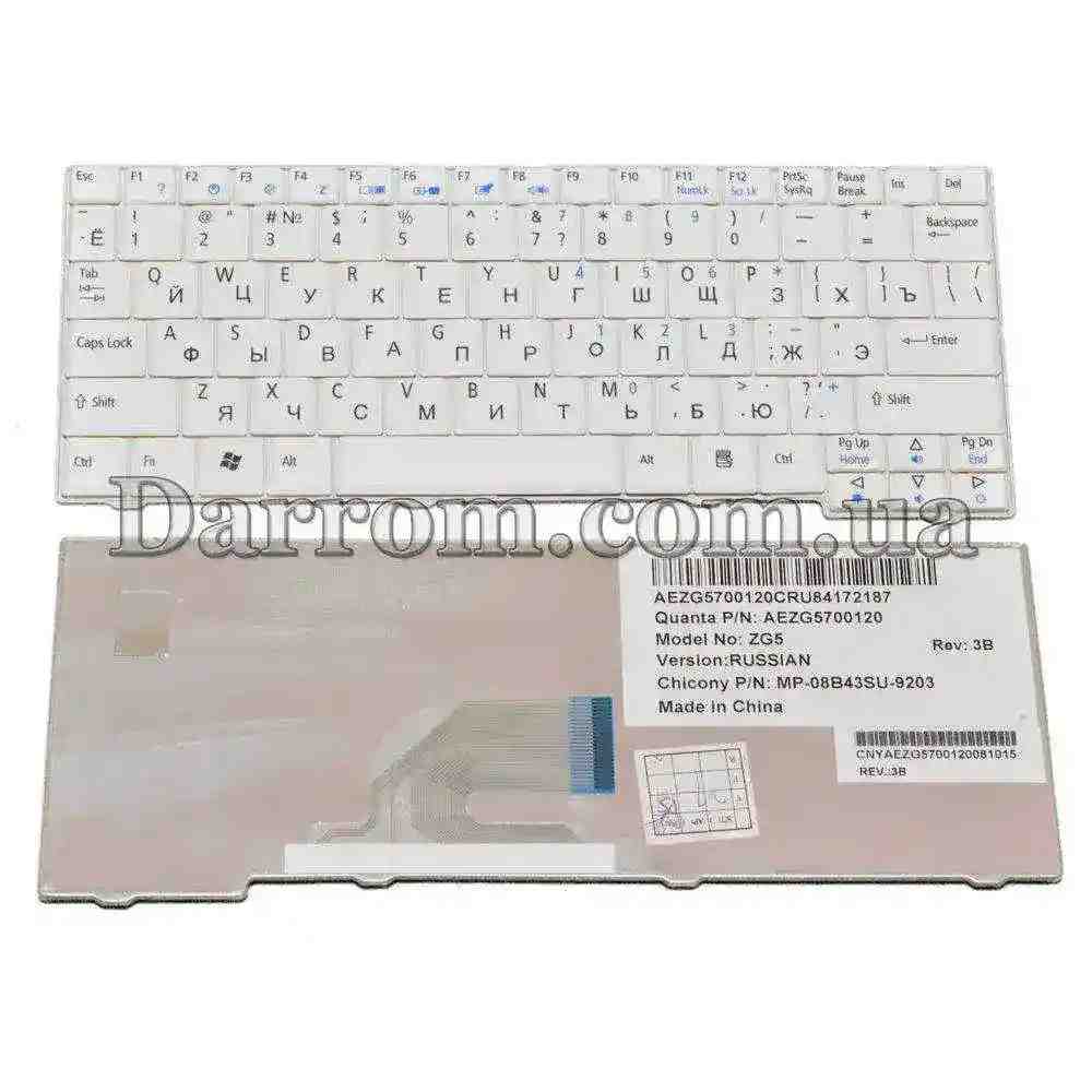 Клавиатура Acer Aspire One 531H D150 D250 P531 A11O A150 eMachines 250 Gateway LT1000 RU White